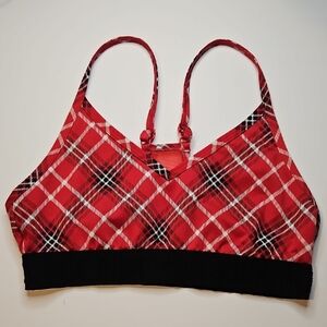 VS Pink Red Plaid Sport Bra Sheer Back SMALL No Padding
